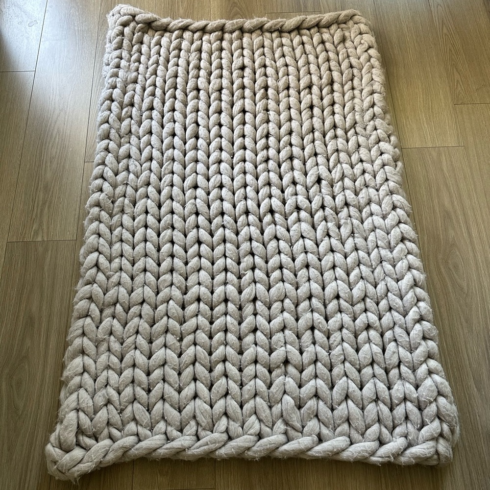 Chunky Knit Wool Blanket Grey Gray 36” x 60”